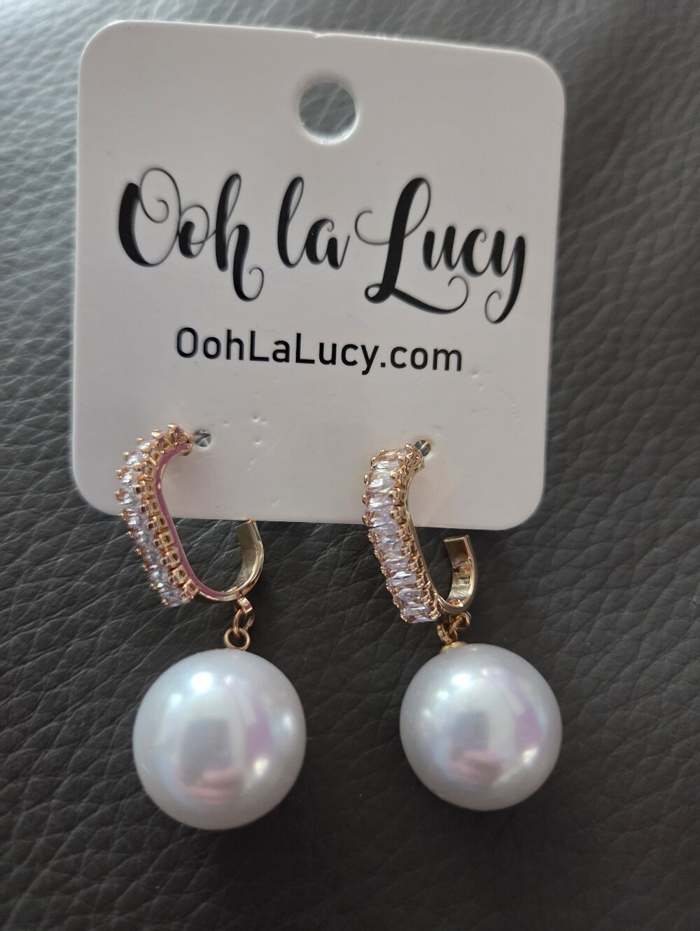 NWT Gold Tone Cubic Zirconia Pearl Drop Hoop Earrings